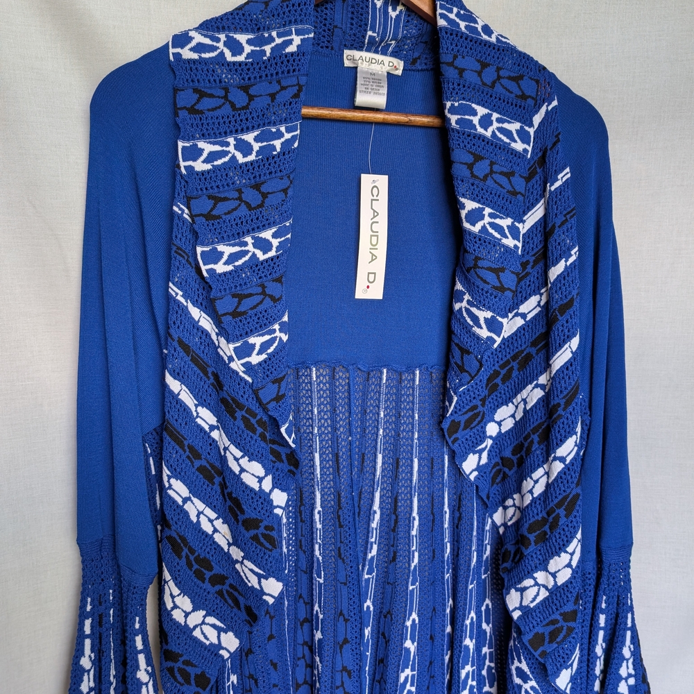 Claudia D. Blue and White Knit Cardigan